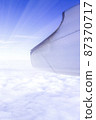 A wonderful view from the window of an airplane, a dark blue sky, light 87370717