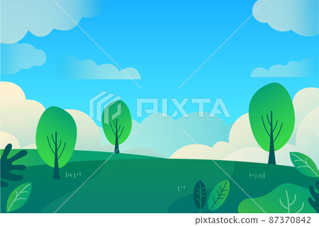 Vector illustration material of green hill, blue sky, landscape Vector illustration material of green hill, blue sky, landscape 87370842