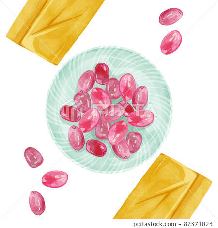 Hand-painted watercolor-style illustration of fruit grapes on a plate 87371023
