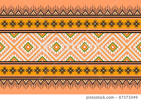 Geometric ethnic oriental seamless pattern traditional Design for background,carpet,wallpaper.clothing,wrapping,Batik fabric,Vector illustration.embroidery style - Sadu, sadou, sadow or sado 87371049