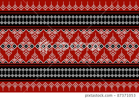 Geometric ethnic oriental seamless pattern traditional Design for background,carpet,wallpaper.clothing,wrapping,Batik fabric,Vector illustration.embroidery style - Sadu, sadou, sadow or sado 87371053