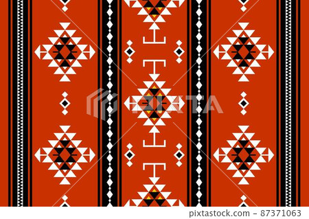 Geometric ethnic oriental seamless pattern traditional Design for background,carpet,wallpaper.clothing,wrapping,Batik fabric,Vector illustration.embroidery style - Sadu, sadou, sadow or sado 87371063