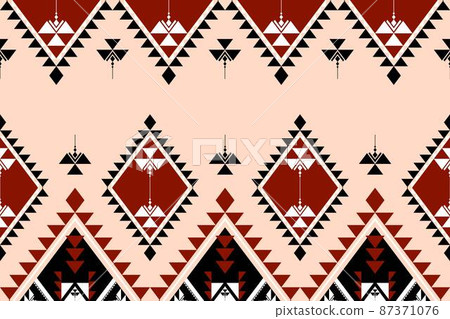 Geometric ethnic oriental seamless pattern traditional Design for background,carpet,wallpaper.clothing,wrapping,Batik fabric,Vector illustration.embroidery style - Sadu, sadou, sadow or sado 87371076