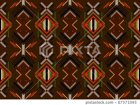Geometric ethnic oriental seamless pattern traditional Design for background,carpet,wallpaper.clothing,wrapping,Batik fabric,Vector illustration.embroidery style - Sadu, sadou, sadow or sado 87371093