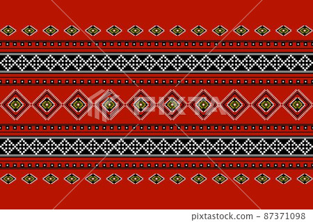 Geometric ethnic oriental seamless pattern traditional Design for background,carpet,wallpaper.clothing,wrapping,Batik fabric,Vector illustration.embroidery style - Sadu, sadou, sadow or sado 87371098