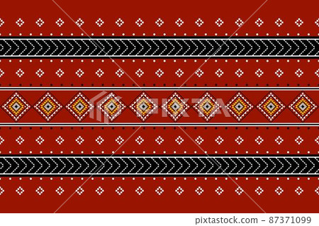 Geometric ethnic oriental seamless pattern traditional Design for background,carpet,wallpaper.clothing,wrapping,Batik fabric,Vector illustration.embroidery style - Sadu, sadou, sadow or sado 87371099