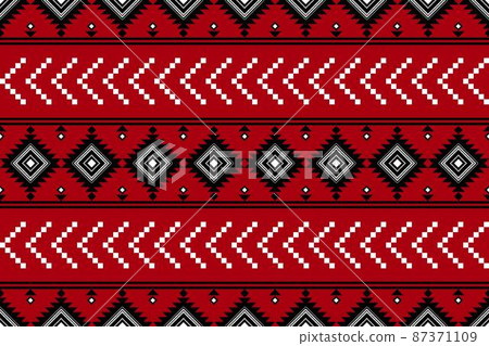 Geometric ethnic oriental seamless pattern traditional Design for background,carpet,wallpaper.clothing,wrapping,Batik fabric,Vector illustration.embroidery style - Sadu, sadou, sadow or sado 87371109