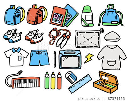 Summary of belongings for the new semester of elementary school Hand-drawn illustrations 87371133