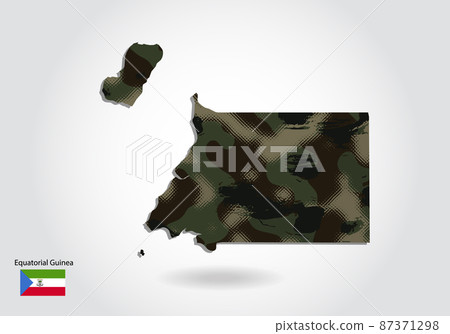 equatorial Guinea map with camouflage pattern, Forest - green texture in map. Military concept for army, soldier and war. coat of arms, flag. 87371298