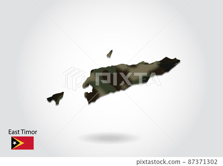 east Timor map with camouflage pattern, Forest - green texture in map. Military concept for army, soldier and war. coat of arms, flag. 87371302