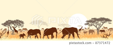 Savannah landscape with animals and trees Savannah landscape with animals and trees 87371472