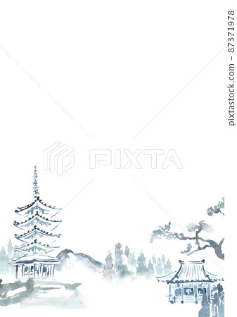 Illustration of the landscape of the temple drawn with ink Illustration of the landscape of the temple drawn with ink 87371978