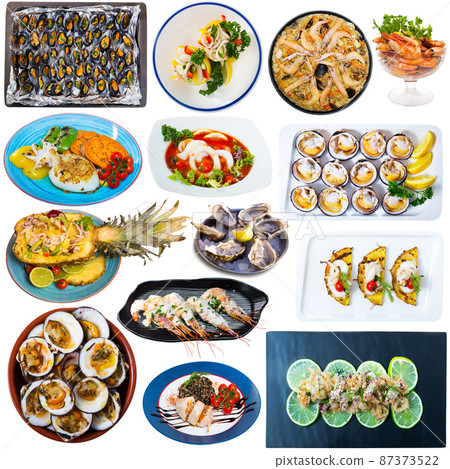 Set of assorted seafood dishes Set of assorted seafood dishes 87373522