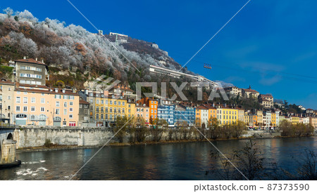 Right bank of Isere in Grenoble with cable car 87373590