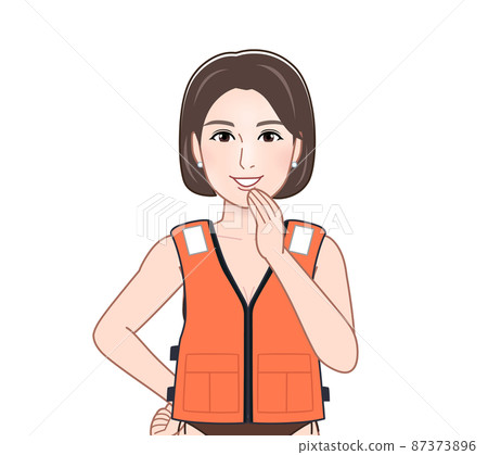 穿著救生衣的年輕女子 穿著救生衣的年輕女子 87373896