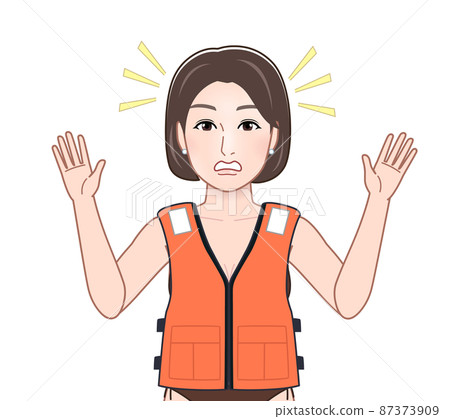 穿著救生衣的年輕女子 穿著救生衣的年輕女子 87373909