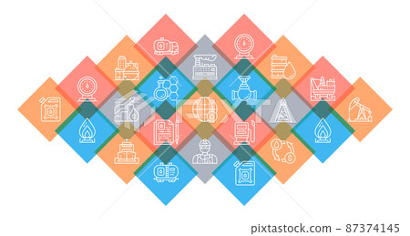 Oil industry vector icons illustration. Fuel Truck, Engineer, Gasoline, Cargo Ship promotion icons banner isolated on white background. 87374145