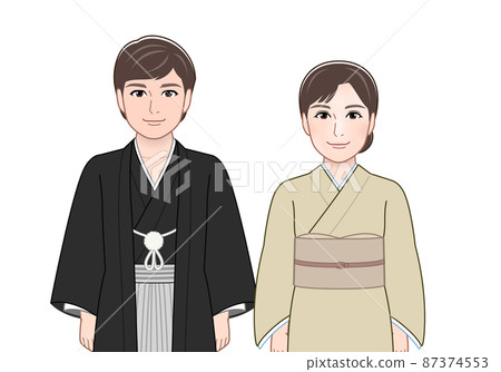 Two young men and women in kimono Two young men and women in kimono 87374553