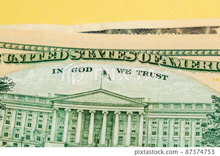In god we trust close up. Twenty american dollar banknote paper details, of real american currency In god we trust close up. Twenty american dollar banknote paper details, of real american currency 87374753