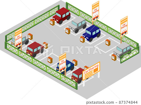 Isometric car-sharing parking lot Isometric car-sharing parking lot 87374844