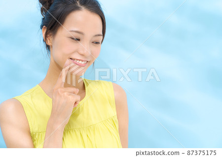 Dental care light blue background Dental care light blue background 87375175