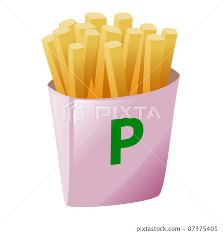 French fries in a pink package 87375401