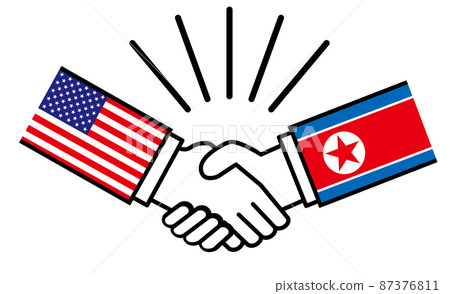 United States and North Korea, handshake with national flag, war conflict between nations, image illustration of alliance, reconciliation, agreement 87376811