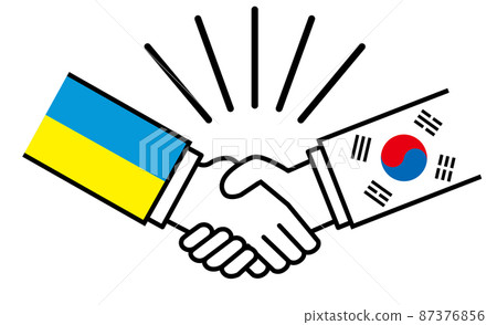 Ukraine and South Korea, handshake with national flag, war conflict between nations, image illustration of alliance, reconciliation, agreement Ukraine and South Korea, handshake with national flag, war conflict between nations, image illustration of alliance, reconciliation, agreement 87376856