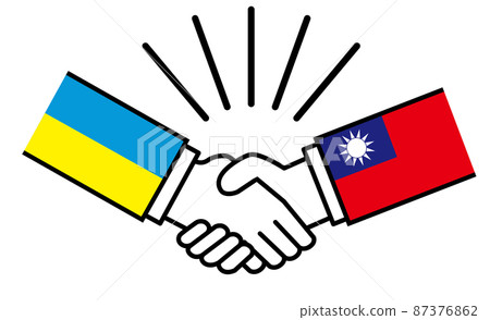 Ukraine and Taiwan, handshake with national flag, war conflict between nations, image illustration of alliance, reconciliation, agreement Ukraine and Taiwan, handshake with national flag, war conflict between nations, image illustration of alliance, reconciliation, agreement 87376862