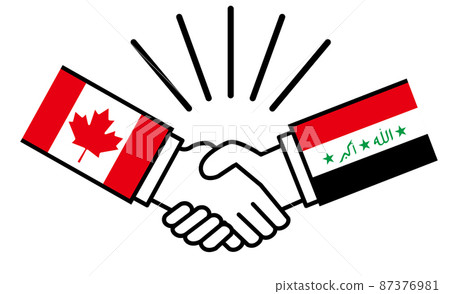 Canada and Iraq, handshake with national flag, war conflict between nations, image illustration of alliance, reconciliation, agreement 87376981