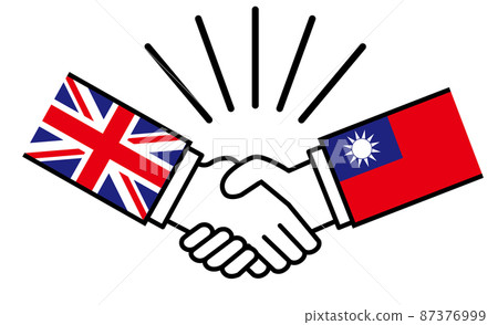 英國和台灣，與國旗握手圖像說明聯盟、和解、國家之間的協議 87376999