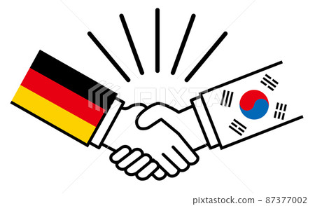 德國和韓國，與國旗握手，國家之間的戰爭衝突，聯盟形象插圖，和解，協議 87377002