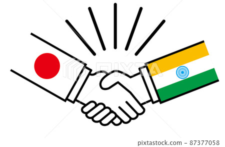 Japan and India, hands with national flags shaking hands Image illustration of war conflicts between nations, alliances, reconciliations, agreements Japan and India, hands with national flags shaking hands Image illustration of war conflicts between nations, alliances, reconciliations, agreements 87377058