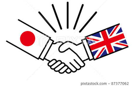 Japan and Britain, handshake with national flag, war conflict between nations, image illustration of alliance, reconciliation, agreement 87377062