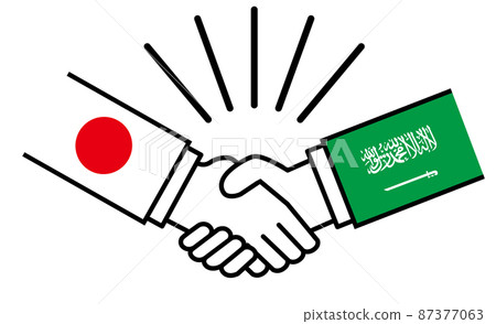 Japan and Saudi Arabia, handshake with national flag, war conflict between nations, image illustration of alliance, reconciliation, agreement 87377063