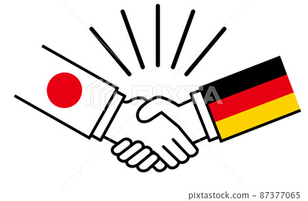 日本和德國，與國旗握手，國家之間的戰爭衝突，聯盟的形象插圖，和解，協議 87377065
