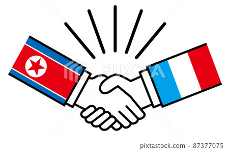 North Korea and France, handshake with national flag, war conflict between nations, image illustration of alliance, reconciliation, agreement North Korea and France, handshake with national flag, war conflict between nations, image illustration of alliance, reconciliation, agreement 87377075
