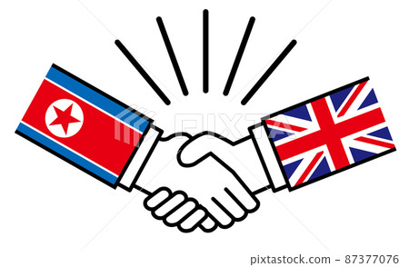 North Korea and Britain, handshake with national flag, war conflict between nations, image illustration of alliance, reconciliation, agreement North Korea and Britain, handshake with national flag, war conflict between nations, image illustration of alliance, reconciliation, agreement 87377076