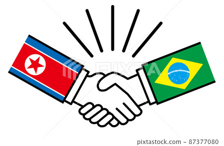 North Korea and Brazil, handshake with national flag, war conflict between nations, image illustration of alliance, reconciliation, agreement 87377080