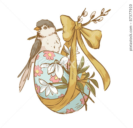 Vector Happy Easter illustration with cute adorable bird sit on Easter egg character isolated. Vector Happy Easter illustration with cute adorable bird sit on Easter egg character isolated. 87377910