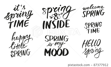 Collection of hand written welcome spring quotes isolated. Collection of hand written welcome spring quotes isolated. 87377912