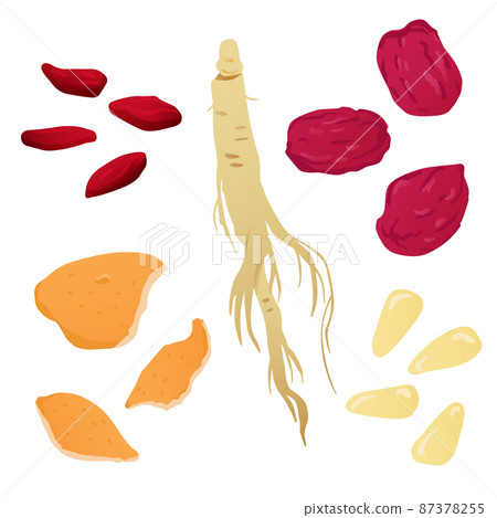 Various medicinal foods. Pine nuts, chenpi, jujube, ginseng, wolfberry. Various medicinal foods. Pine nuts, chenpi, jujube, ginseng, wolfberry. 87378255