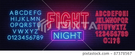 Fight Night neon sign on a brick background. 87378567