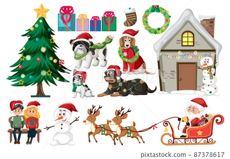 Christmas set with tree and decorations 87378617