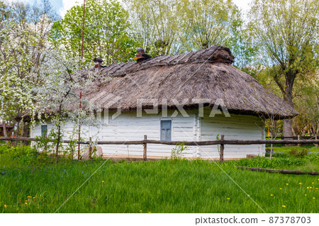 Ancient traditional ukrainian rural house in Open air Museum of Folk Architecture and Folkways of Middle Naddnipryanschina in Pereyaslav, Ukraine Ancient traditional ukrainian rural house in Open air Museum of Folk Architecture and Folkways of Middle Naddnipryanschina in Pereyaslav, Ukraine 87378703