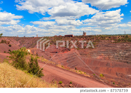 View of huge iron ore quarry in Kryvyi Rih, Ukraine. Open pit mining 87378739