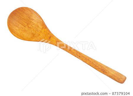 Top view of blank wooden spoon isolated on white background. 87379104