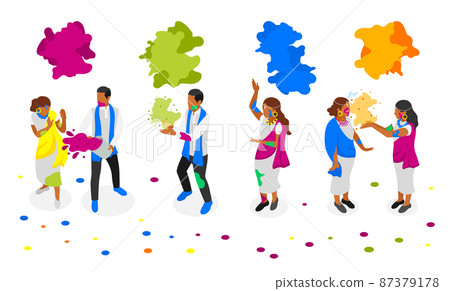 People Celebrating Holi Isometric Composition People Celebrating Holi Isometric Composition 87379178