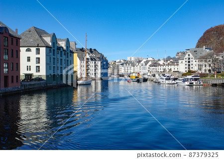 Beautiful streets of Alesund (Norway) 87379325