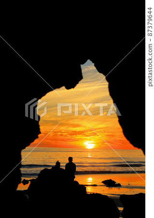 Evening view of Malibu Beach, a luxury resort (sunset), near Los Angeles, California 87379644